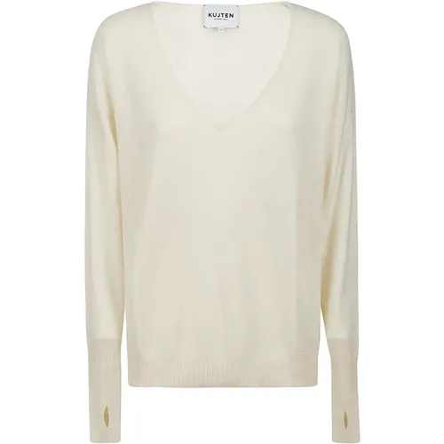 Cashmere Knitwear, female, , Size: L Cashmere V-Neck Sweater with Ribbed Edges - Kujten - Modalova