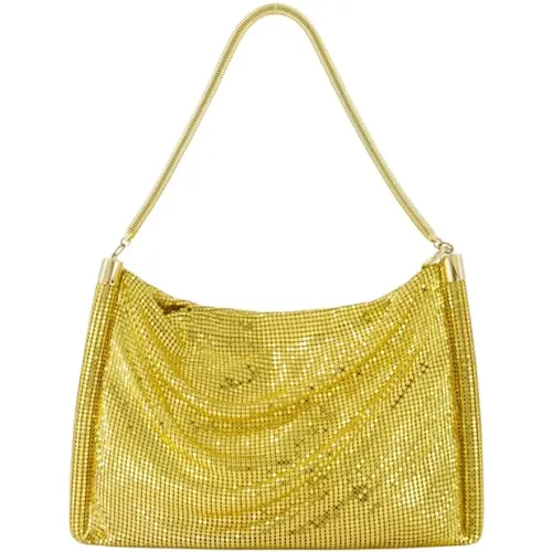 Shoulder Bags, female, , Size: ONE SIZE Small Pixel Tube Hobo Bag - Metallic Gold - Paco Rabanne - Modalova