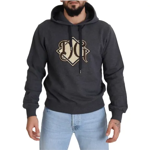 Hoodies, male, , Size: L Elegant Grey Hooded Sweatshirt - Dolce & Gabbana - Modalova