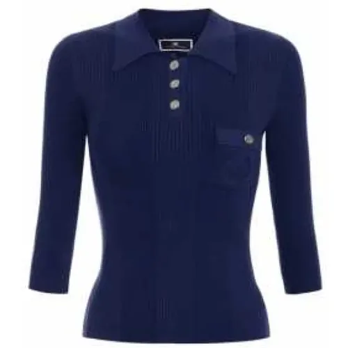 Navy Polo Shirt 3/4 Ärmel Metallknöpfe - Elisabetta Franchi - Modalova