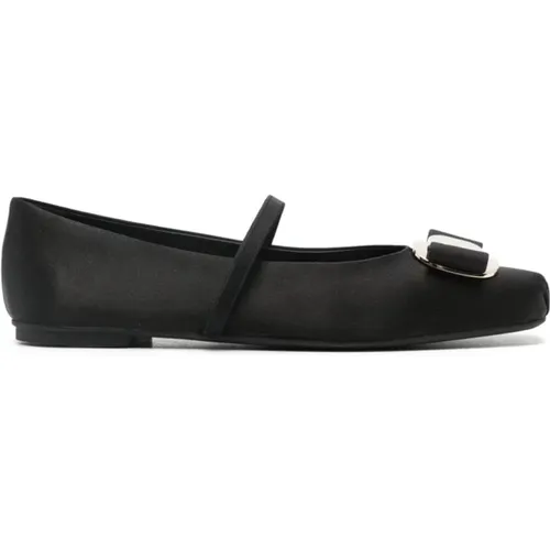 Schwarze flache Schuhe mit Schleifendetail , Damen, Größe: 35 1/2 EU - Salvatore Ferragamo - Modalova