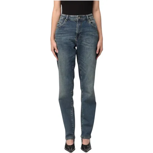 Slim-fit Jeans, female, , Size: W30 Embroidered Logo Denim Jeans - Versace Jeans Couture - Modalova