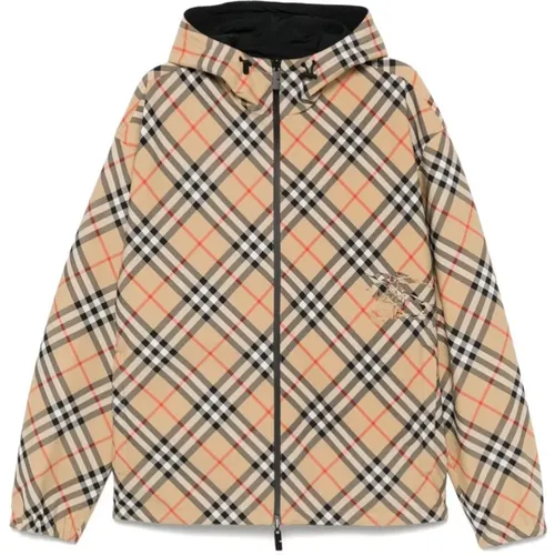 Light Jackets, male, , Size: M Reversible Checkered Hooded Jacket - Burberry - Modalova