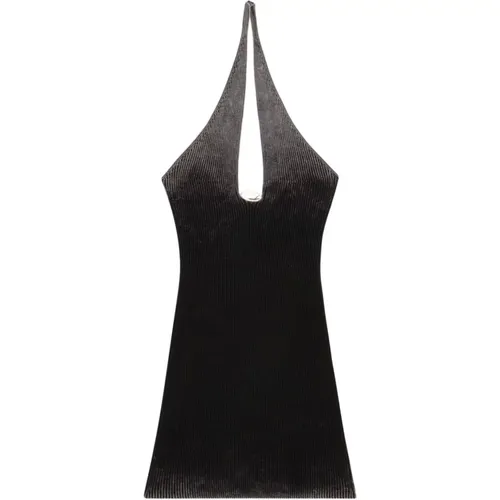 Schwarzes Geripptes Kurzes Kleid Gradienteneffekt , Damen, Größe: XS - Diesel - Modalova
