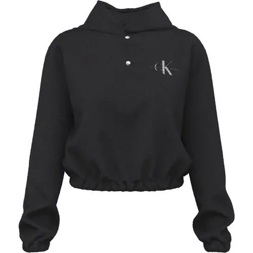 Schwarzer Fleece-Pullover mit hohem Kragen und elastischem Bund - Calvin Klein - Modalova
