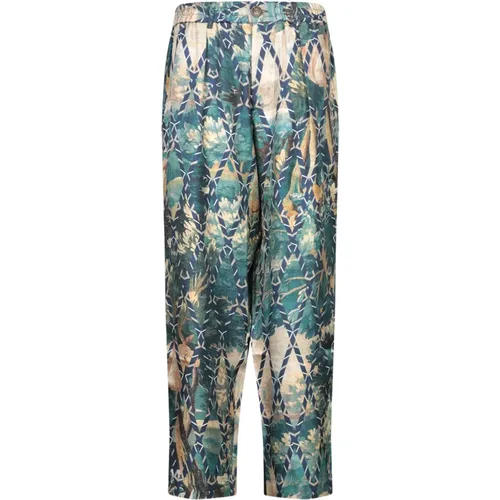 Straight Trousers, female, , Size: M Blue Floral Silk Trousers - Pierre-Louis Mascia - Modalova