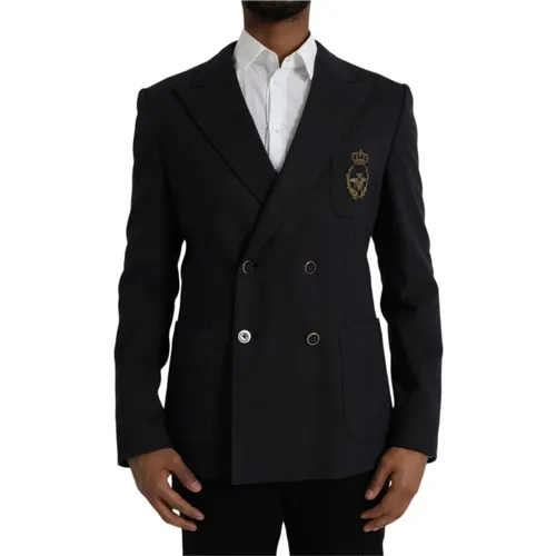 Blazers, male, , Size: M Dark Crown Bee Blazer - Dolce & Gabbana - Modalova