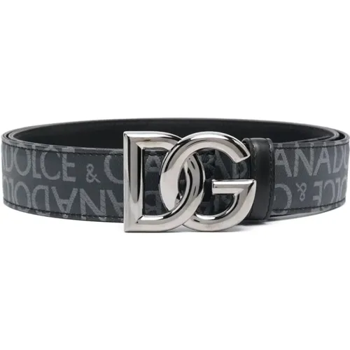 Belts, male, , Size: 95 CM Jacquard Fabric Belt with DG Buckle - Dolce & Gabbana - Modalova