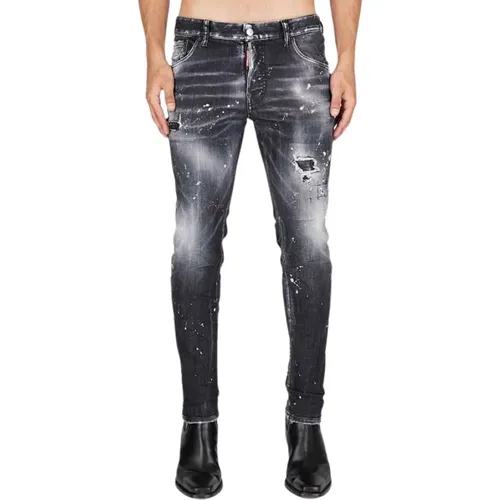 Schwarze Skater-Jeans mit Farbflecken - Dsquared2 - Modalova