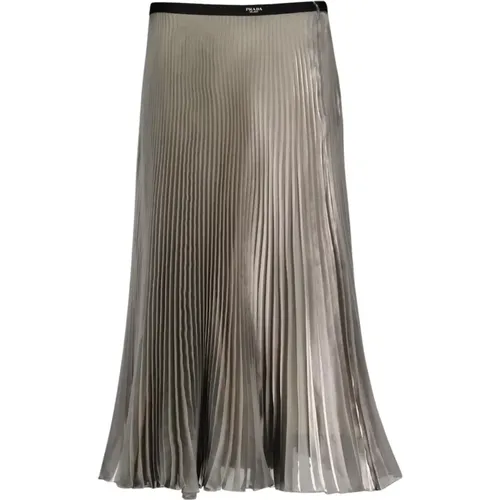 Midi Skirts, female, , Size: 2XS Midi Pleated Skirt with Logo Print - Prada - Modalova