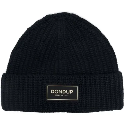 Beanies, male, , Size: ONE SIZE Ribbed Knit Logo Patch Beanie - Dondup - Modalova