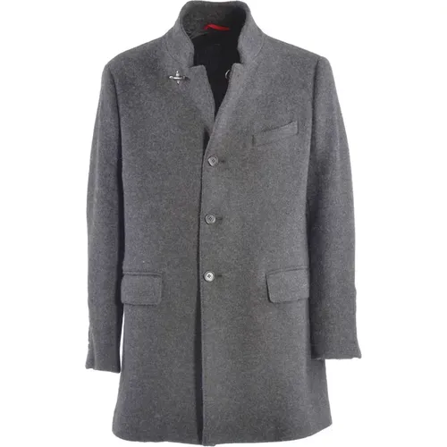 Dark Grey Wool Coat with Buttons , male, Sizes: XL - Fay - Modalova