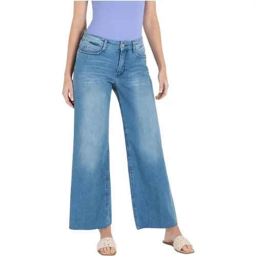 Wide Fringe Jeans Blau , Damen, Größe: S - MAC - Modalova