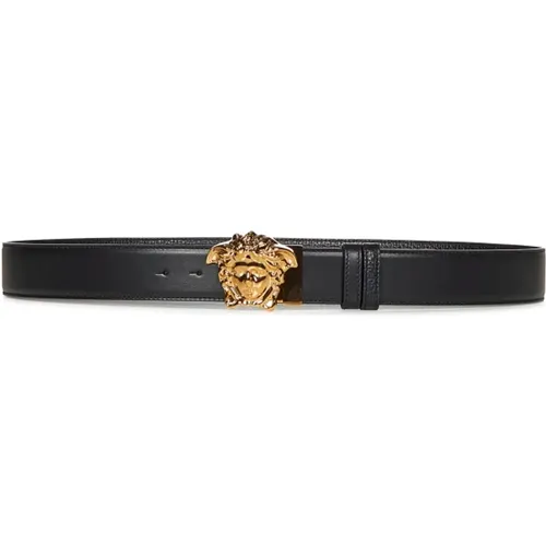 Schwarzer Wendbarer Ledergürtel mit Medusa-Schließe , Herren, Größe: 90 CM - Versace - Modalova