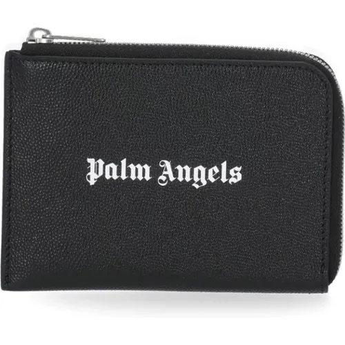 Wallets & Cardholders, male, , Size: ONE SIZE Leather Card Holder with Zipper - Palm Angels - Modalova