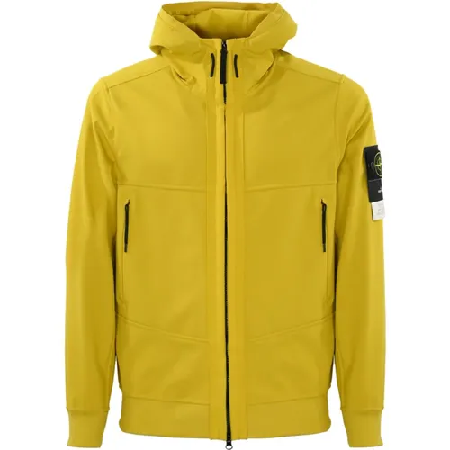 Mustard Lightweight Hooded Zip Coat , male, Sizes: XL, 2XL, M, L - Stone Island - Modalova