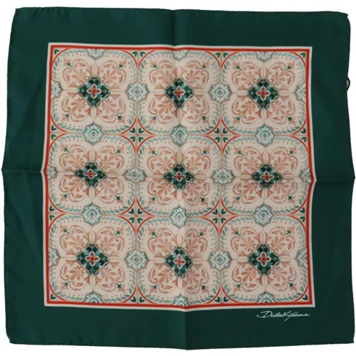 Pocket Scarves, male, , Size: ONE SIZE Green Silk Tile Pattern Scarf - Dolce & Gabbana - Modalova