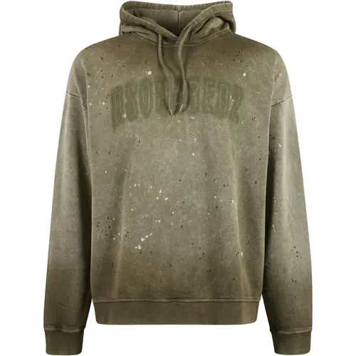 Hoodies, male, , Size: XL Olive Cotton Hoodie - Dsquared2 - Modalova