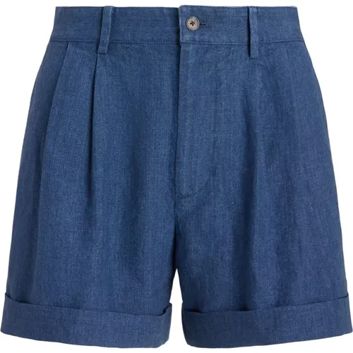 Blaue Leinen Plissierte Casual Shorts - Polo Ralph Lauren - Modalova