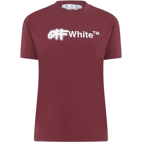 Burgundy/White Spray Logo T-Shirt , Damen, Größe: S - Off White - Modalova