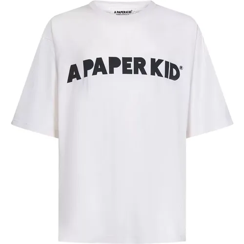Cremeweißes T-Shirt mit Logo-Print , Herren, Größe: M - A Paper Kid - Modalova