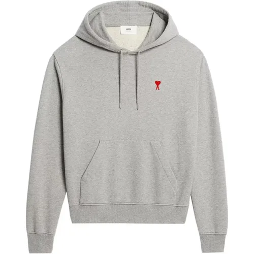 Bio-Baumwolle Logo Hoodie Hellgrau/Rot , Herren, Größe: XL - Ami Paris - Modalova