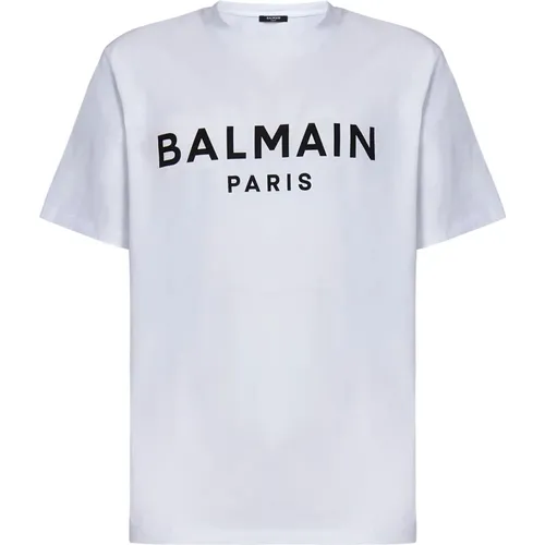 T-Shirts, male, , Size: L Logo Print Cotton T-shirt - Balmain - Modalova