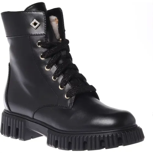 Combat boots in leather , Damen, Größe: 40 EU - Baldinini - Modalova