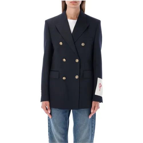 Blazers, female, , Size: S Double-Breasted Blazer with Heraldic Buttons - Golden Goose - Modalova