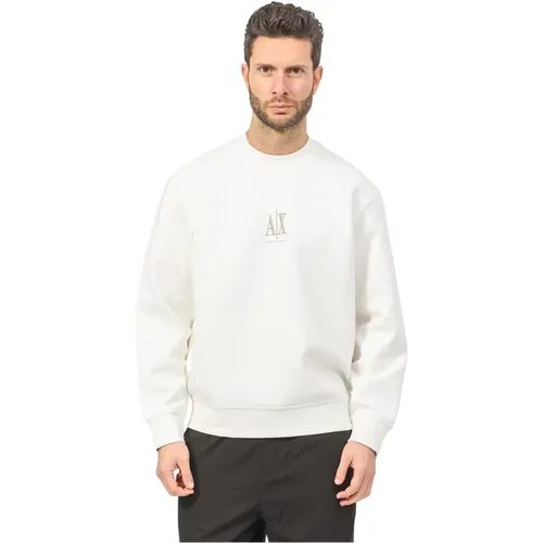 Sweatshirts, male, , Size: M Crewneck Sweater with Front Logo - Armani Exchange - Modalova