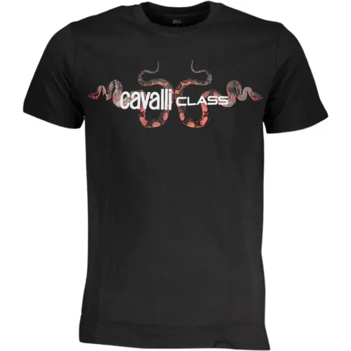 Schwarzes Bedrucktes Logo T-Shirt , Herren, Größe: L - Cavalli Class - Modalova