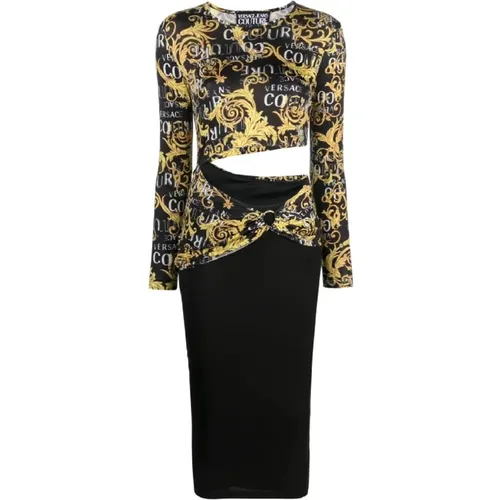 Baroque Print Cut-Out Dress - Size 44 , female, Sizes: XS - Versace Jeans Couture - Modalova