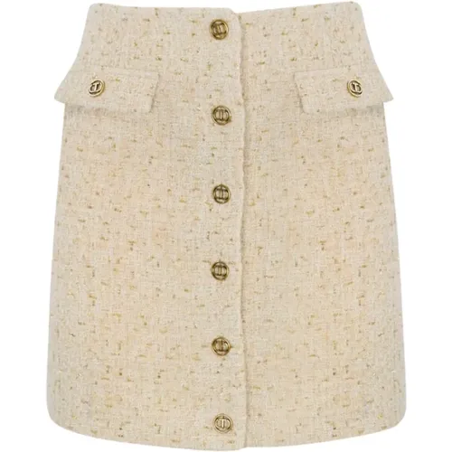 Short Skirts, female, , Size: M Short Tweed Skirt Ivory - Twinset - Modalova