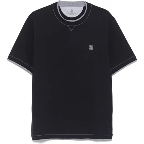 T-Shirts, male, , Size: XL Logo Cotton T-shirt Polos - BRUNELLO CUCINELLI - Modalova