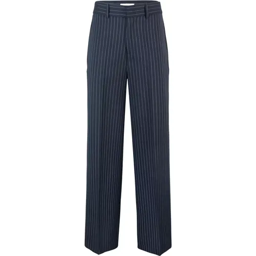 Straight Trousers, female, , Size: L Navy Wool Blend Trousers - P.a.r.o.s.h. - Modalova