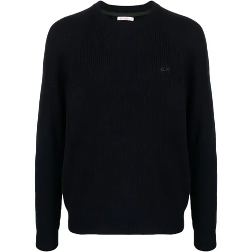 Navy Ribbed-Knit Sweater , male, Sizes: L - Sun68 - Modalova