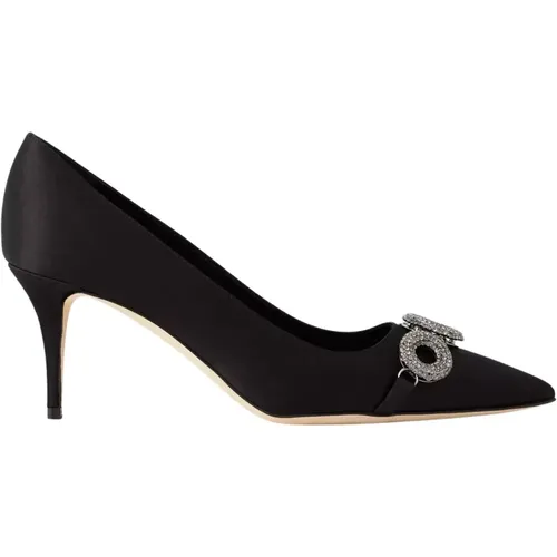 Schwarze Satin-Kristallpumps - Manolo Blahnik - Modalova