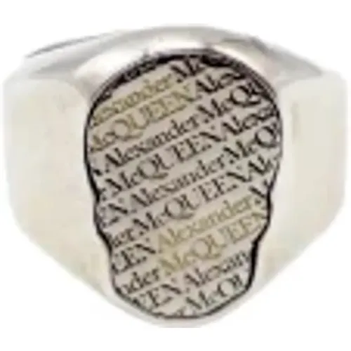 Silver Ring with Logo Engraving , male, Sizes: 56 MM - alexander mcqueen - Modalova