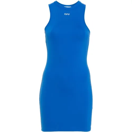 Blaues Elastisches Logo-Kleid , Damen, Größe: XS - Off White - Modalova
