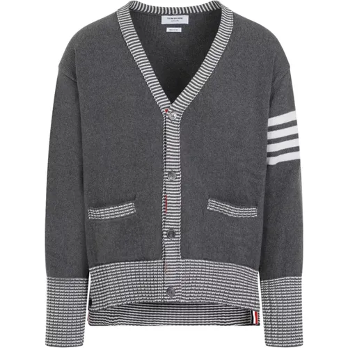 Grey V-Neck Cardigan Sweater , male, Sizes: XL, L - Thom Browne - Modalova