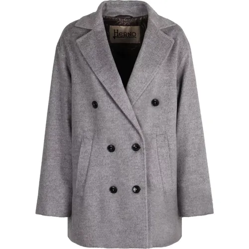 Blazers, female, , Size: L Wool Double-Breasted Coat Lapel Collar - Herno - Modalova