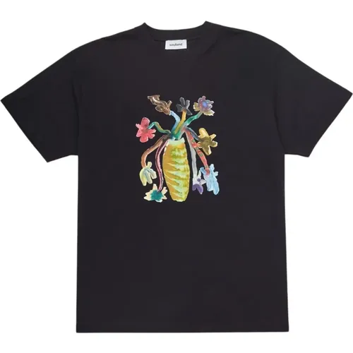 Blumen Kai T-Shirt Schwarz Baumwolle , Herren, Größe: M/L - Soulland - Modalova