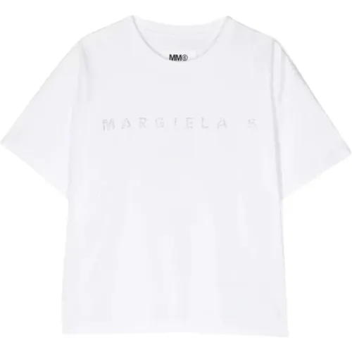 Weißes T-Shirt mit Silber Logo Print - Maison Margiela - Modalova