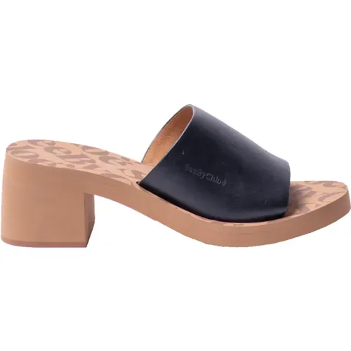 Essie Mule - Schwarze Leder-Sandalette mit Absatz , Damen, Größe: 41 EU - See by Chloé - Modalova