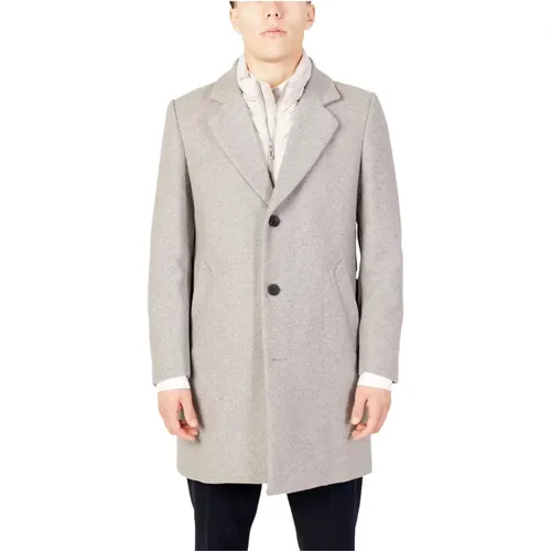 Single-Breasted Coats, male, , Size: XL Grey Buttoned Lapel Coat Men - Antony Morato - Modalova