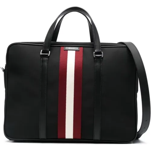 Laptop Bags & Cases, male, , Size: ONE SIZE Leather Trim Logo Patch Top Handle Bag - Bally - Modalova