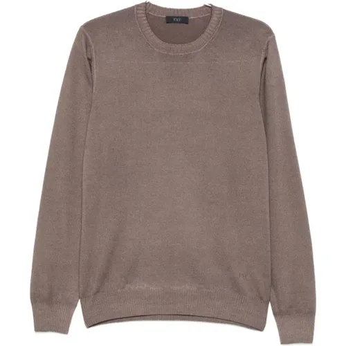 Round-neck Knitwear, male, , Size: M Wool Sweater Classic Style - Fay - Modalova