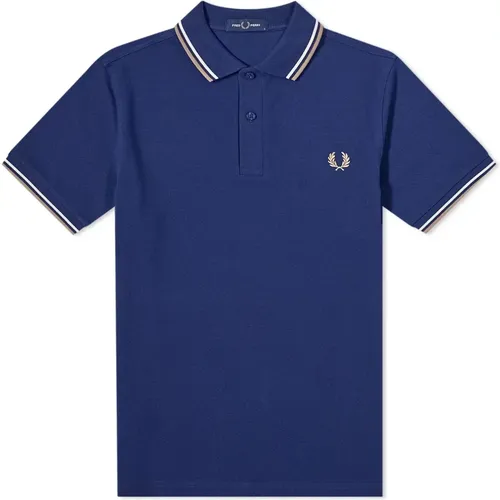 Polo Shirts, male, , Size: M Slim Fit Twin Tipped Polo in French Navy / Ecru / Warm Stone - Fred Perry - Modalova