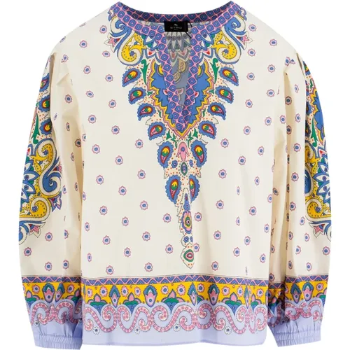 Blouses, female, , Size: XS Cotton Paisley Print V-Neck Blouse - ETRO - Modalova