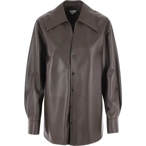 Oversized Dark Tortoise Nappa Leather Coat , female, Sizes: 2XS - Bottega Veneta - Modalova